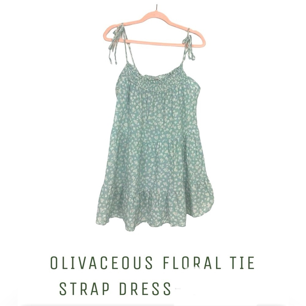 EUC Oliveaceous Sundress Daisy Print Tie Strap Dress, Size Medium